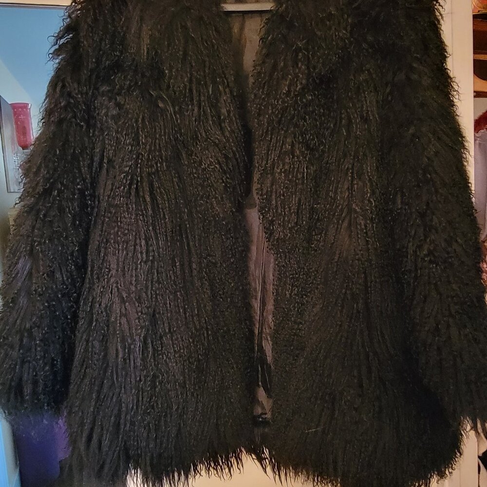 Mongolian Lamb Curly Fur Coat/Jacket - Black